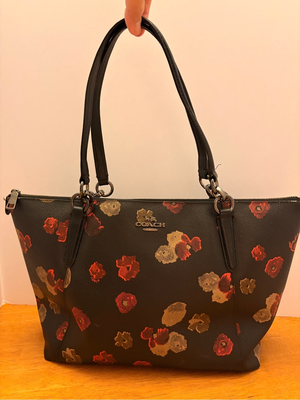 Coach Halftone floral Tote with Red and Gold Floral Print